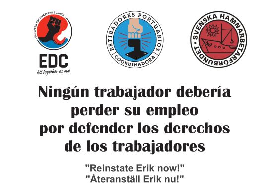 Solidaridad de Coordinadora con el Sindicato Sueco de Estibadores (SDU)