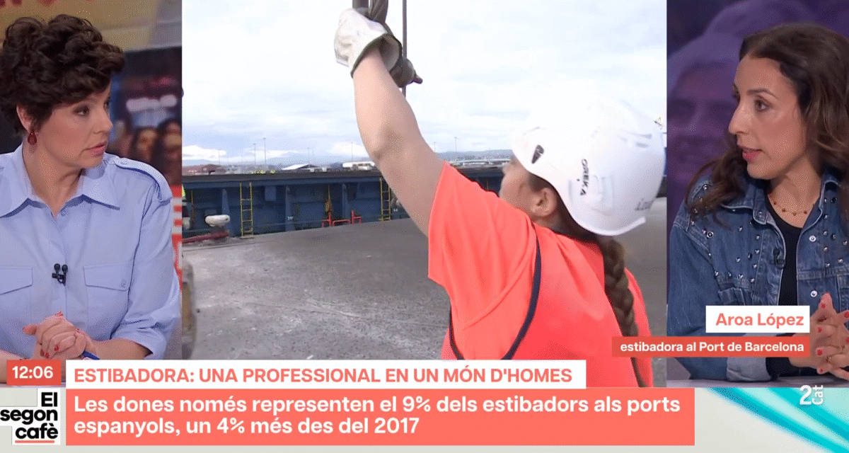 Entrevista a Aroa López, estibadora del Puerto de Barcelona, en el canal 2Cat