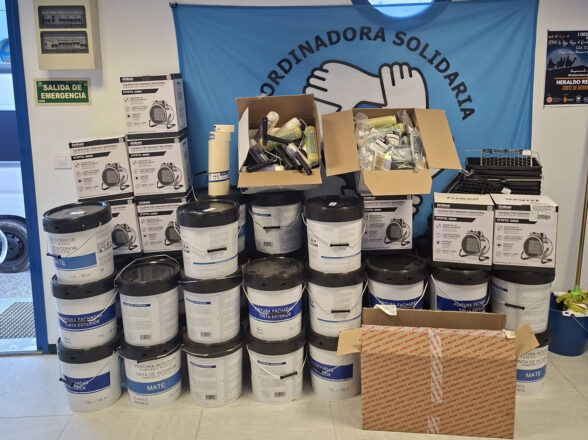 Coordinadora-OTEP impulsa una acción solidaria, en colaboración con los estibadores, para apoyar la recuperación de viviendas en San Martín del Tesorillo en Cádiz