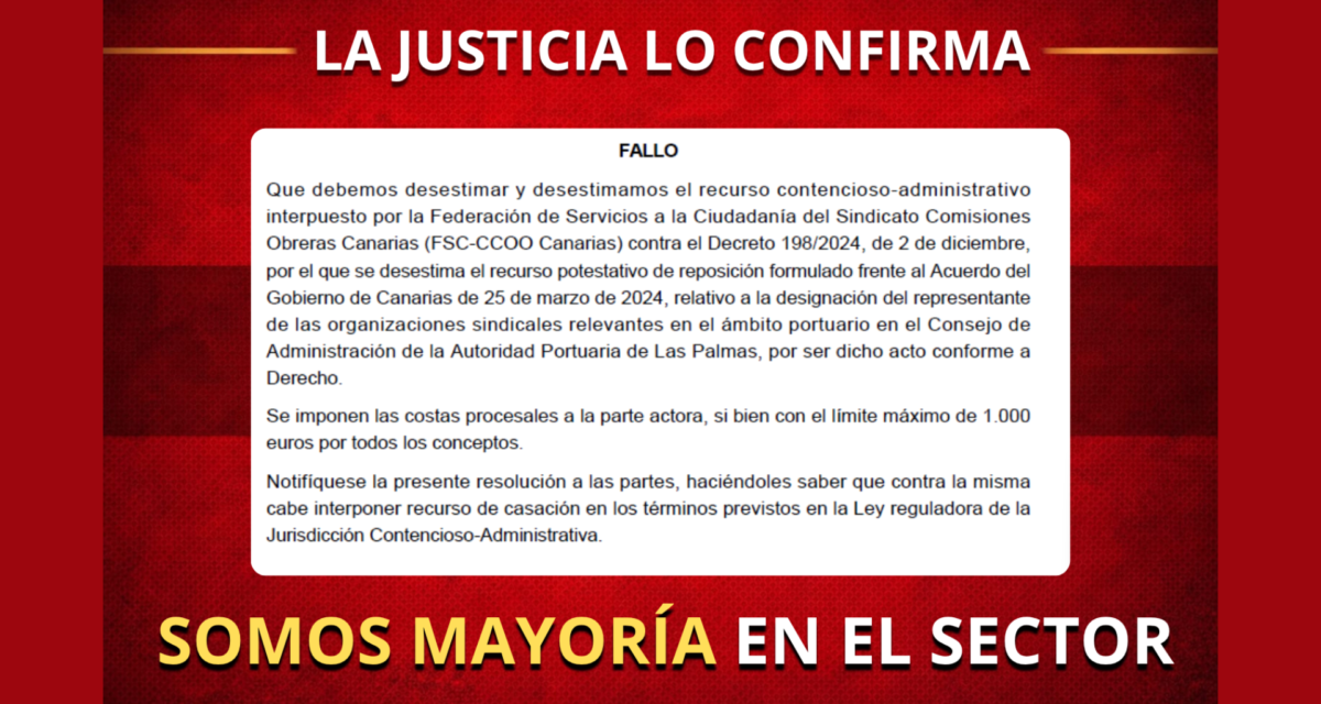 La justicia ha sido clara: La sentencia desestima las pretensiones de comisiones obreras y avala que la representación en el sector debe basarse en la realidad del ámbito portuario de servicios esenciales.
