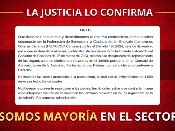 La justicia ha sido clara: La sentencia desestima las pretensiones de comisiones obreras y avala que la representación en el sector debe basarse en la realidad del ámbito portuario de servicios esenciales.